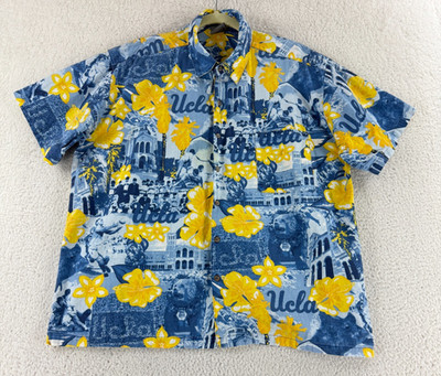 Social Awareness UCLA Hawaiian Shirt Mens Medium Blue Vintage USA Made Button Up