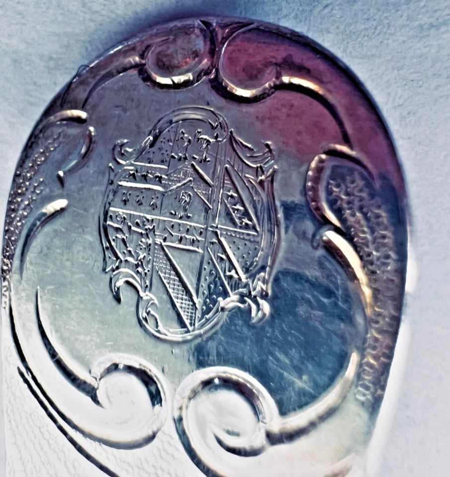 JUEGO DE 8 CUCHARAS GEORGIANAS INGLESAS ESTERLINAS 6 1/2" INDIVIDUALES REPOUSSE BERRY ESCASAS Foto 4 de 4