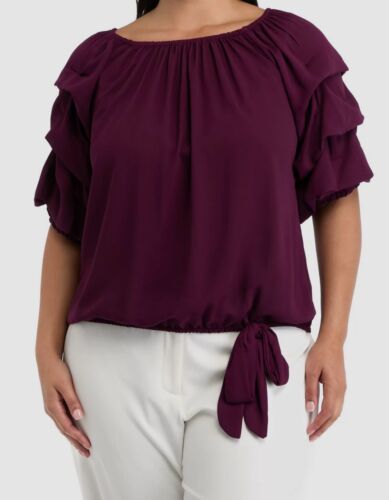 Vince Camuto Women's Purple Bubble-Sleeve Off-The-Shoulder Blouse Plus Size 2X