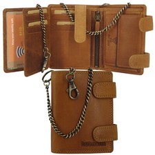 RFID Geldbörse Herren Männer Leder Portmonee Portemonnaie Kette braun