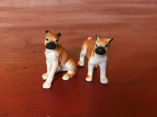 Vintage Brown & White Boxer Dog Ceramic Figure Set