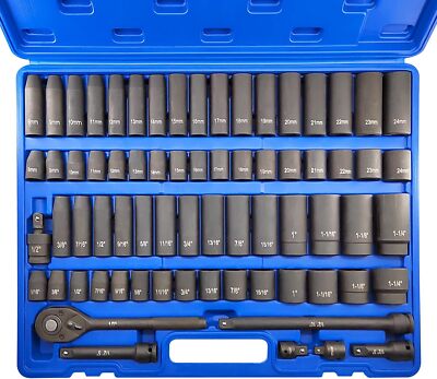 70pcs 1/2'' Drive Impact Socket Set,Cr-V Steel,SAE & Metric,Standard/Deep Sockets