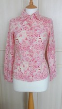 Agnes B Pink Rose Print Cotton Blouse Shirt Vintage Sz S Rare France