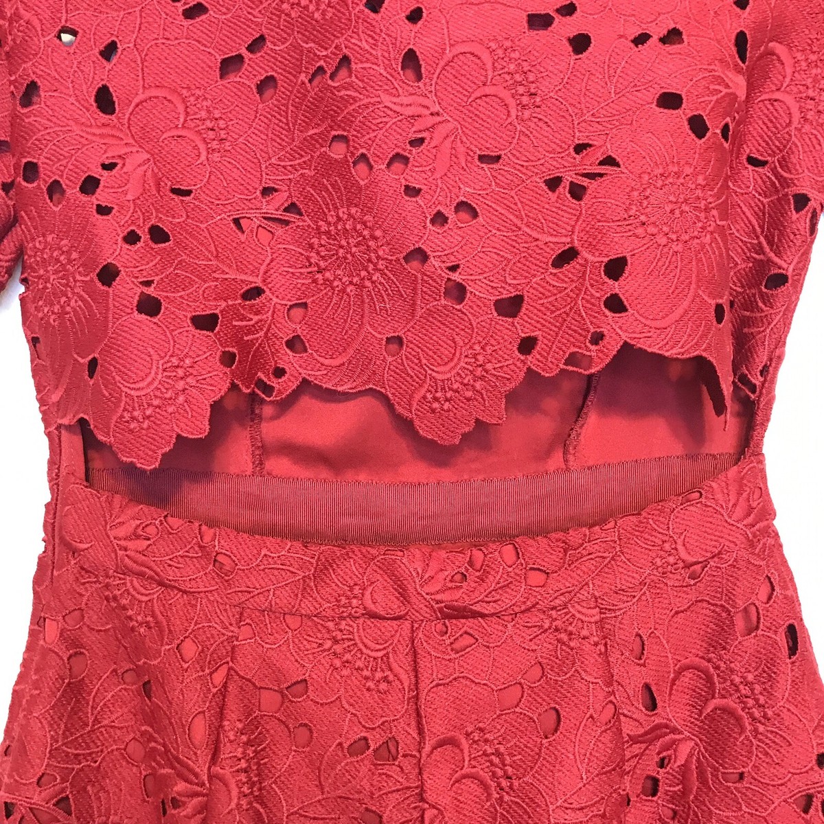 NWT DVF Diane Von Furstenberg Red Lace Exposed Back Dress Size 2 $498