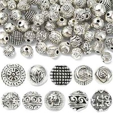 100Pcs Tibetan Round Silver Loose Spacer Beads for Bracelet Necklace Jewelry DIY