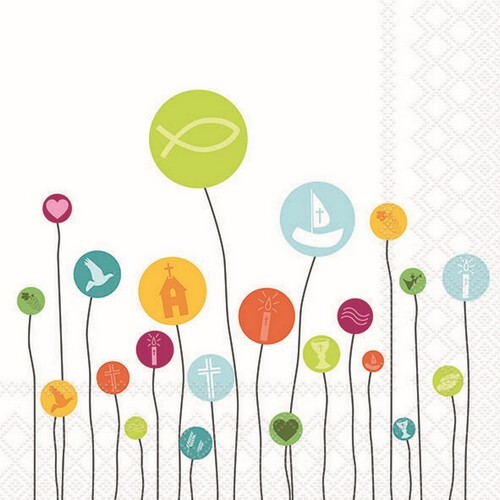 20 Servietten Communion Ballons Symbole Taube Kelch Religiös Kommunion 33x33cm