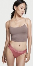 NWOT VICTORIA'S SECRET ROSE PINK THICK SMOOTH LOGO WAISTBAND THONG PANTIES M