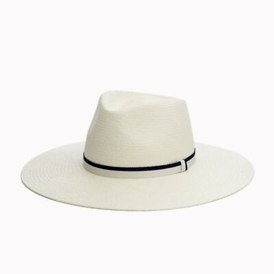 Rag & Bone straw hat with blue ribbon! NWOT Rag & Bone White Straw Wide Brim “Panama” Hat, White & Black  main image 3