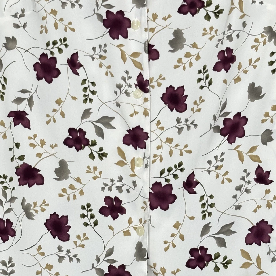 Camisa Top Laura Scott Para Mujer 10 Mediana Blanca Floral Abotonada Manga Larga Cuello en V Foto 2 de 4