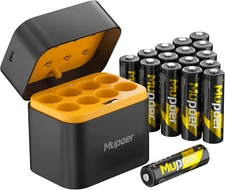 16 Count Rechargeable AA Lithium Batteries with Charger,3600 Mwh 1.5V Double a B