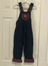 Vintage Oshkosh B'Gosh Blue Denim Overalls Girls Sz 4T Bow Red Plaid Cotton VGUC