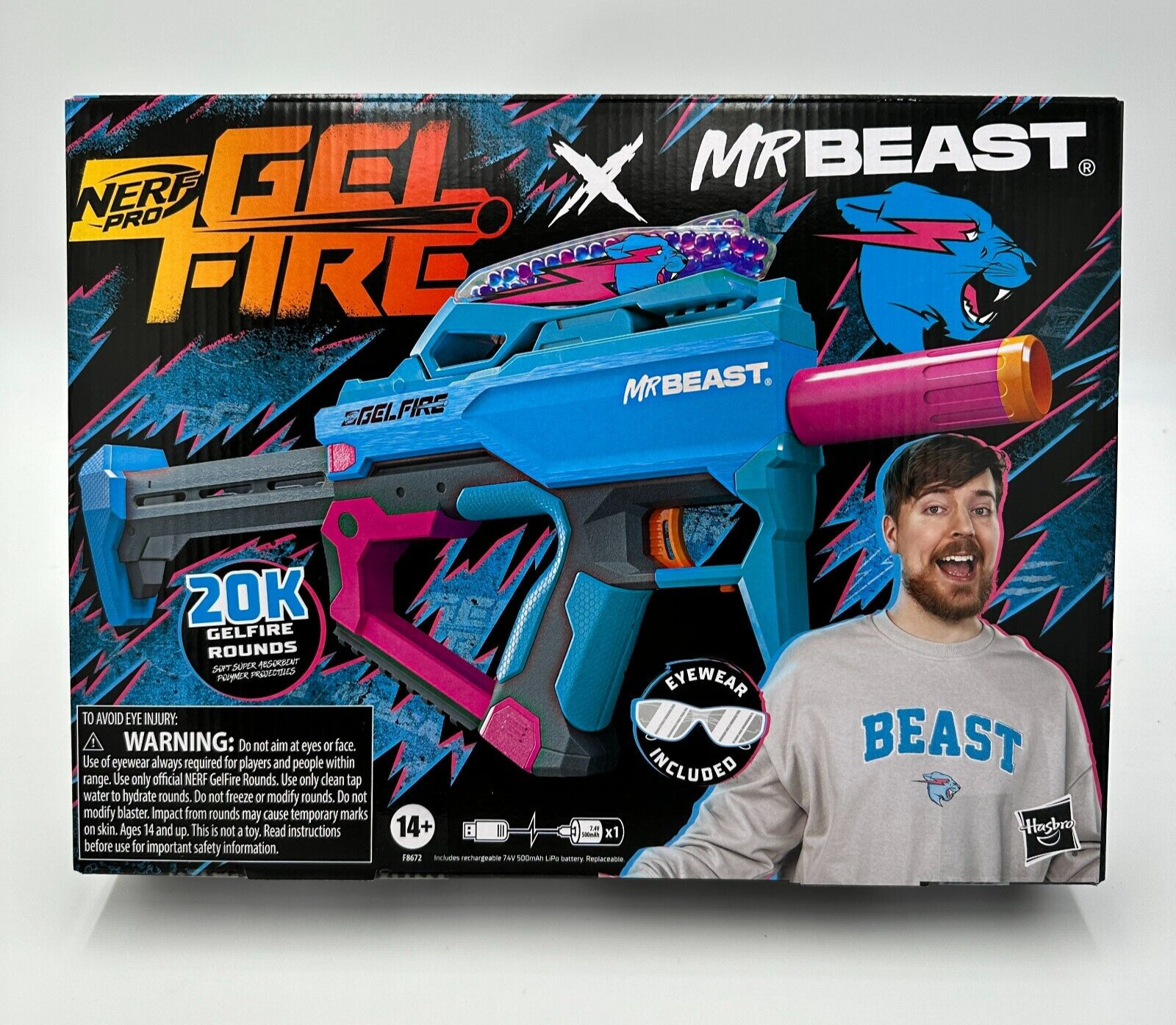 Nerf Pro Gelfire X MrBeast Toy Gel Blaster with 20000 Water Bead Rounds and  Eyewear Ages 14 and Up 