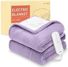 HOMLYNS LuxeHeat Heated Blanket Electric Blanket Soft Flannel Sherpa Heated T...