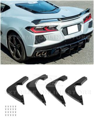 EOS Performance Style Matte Black Rear Lower Diffuser Fins For Corvette C8 20-Up