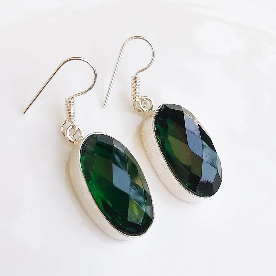 Increíble pendiente hecho a mano de plata de ley 925 con piedras preciosas de diopsido U-9 Foto 3 de 4