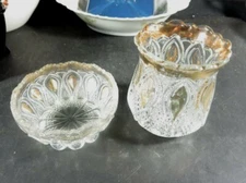 2 Vintage US Glass New Jersey Pressed Glass Condiment Bowls Gold Decorated