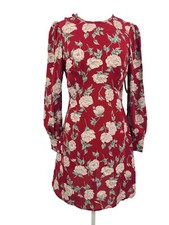 New Flynn Skye Elena Mini Dress Womens M Red White Roses Rayon LS Open Back