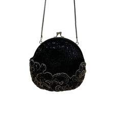 La Regale Womens Black Beaded Evening Shoulder Bag Handmade With Chain Strap