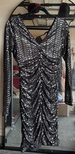Guess Black Cocktail Party Dress With Silver Sequins - Size 6