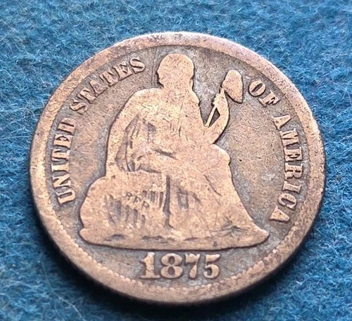 1875-S SEATED LIBERTY SILVER DIME -c