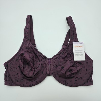Warners All You Need Minimizer Bra Womens 42D Purple Unlined Underwire NWT