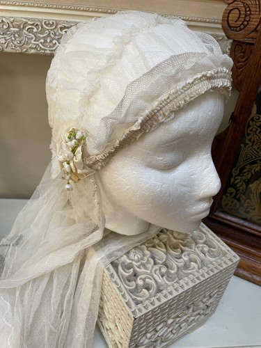 Vintage 1920's Juliet-Style Bridal Headdress & Veil~Wax Flowers