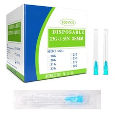 100 Pack 23 Ga 38mm 1.5IN Disposable Dispensing Needles for 23G 1.5 inch