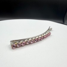 Pink Rhinestone Silver Tone Hair Barrette Clip Sparkle Y2K Coquette Bridal Gift