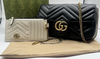 Gucci GG Marmot Leather Shoulder Bag Size Small with Card Wallet