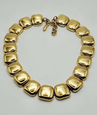 Vintage Gold Tone Monet Statement Collar Necklace with Polished Square Links 18''