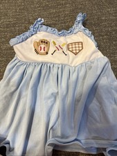 Boutique Baseball Smocked Girls Set Great Condition Age 2