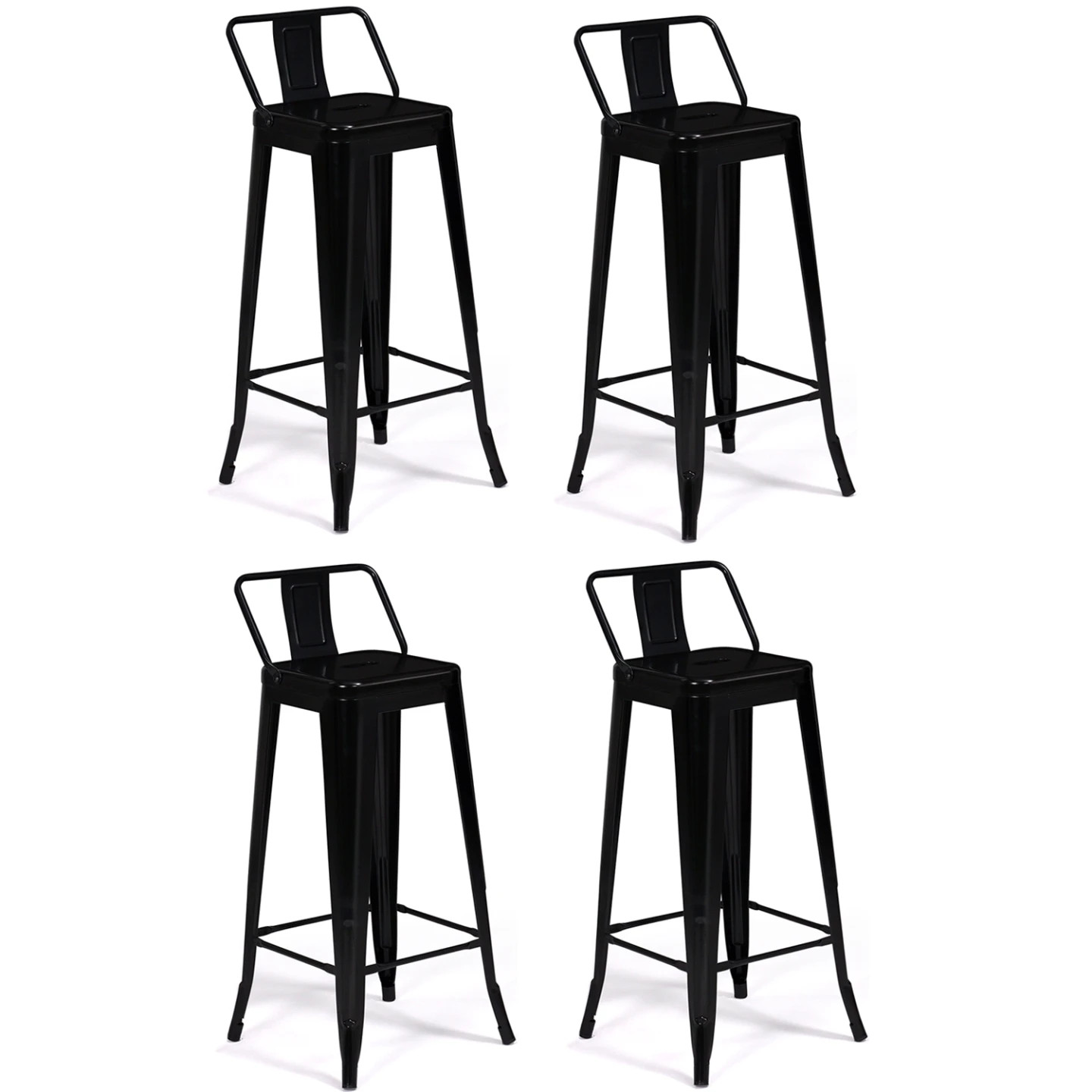 Tabourets de bar LENY lot de 4 chaises hautes cuisine métal noir