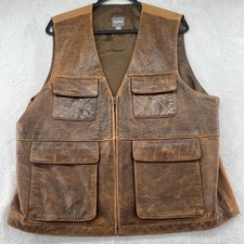 VTG Wilsons Leather Safari Vest Mens Large Brown Pockets Hunting Travel