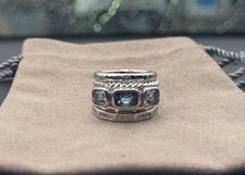 David &Yurman Stax Five Row Ring 925 Silver Hampton Blue Topaz & Diamonds sz 6