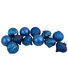 Blue Finial and Glass Ball Christmas Ornaments Set of 12 