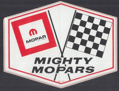 Mighty MOPARS drag racing crack-&-peel checkered flag sticker c 1960s