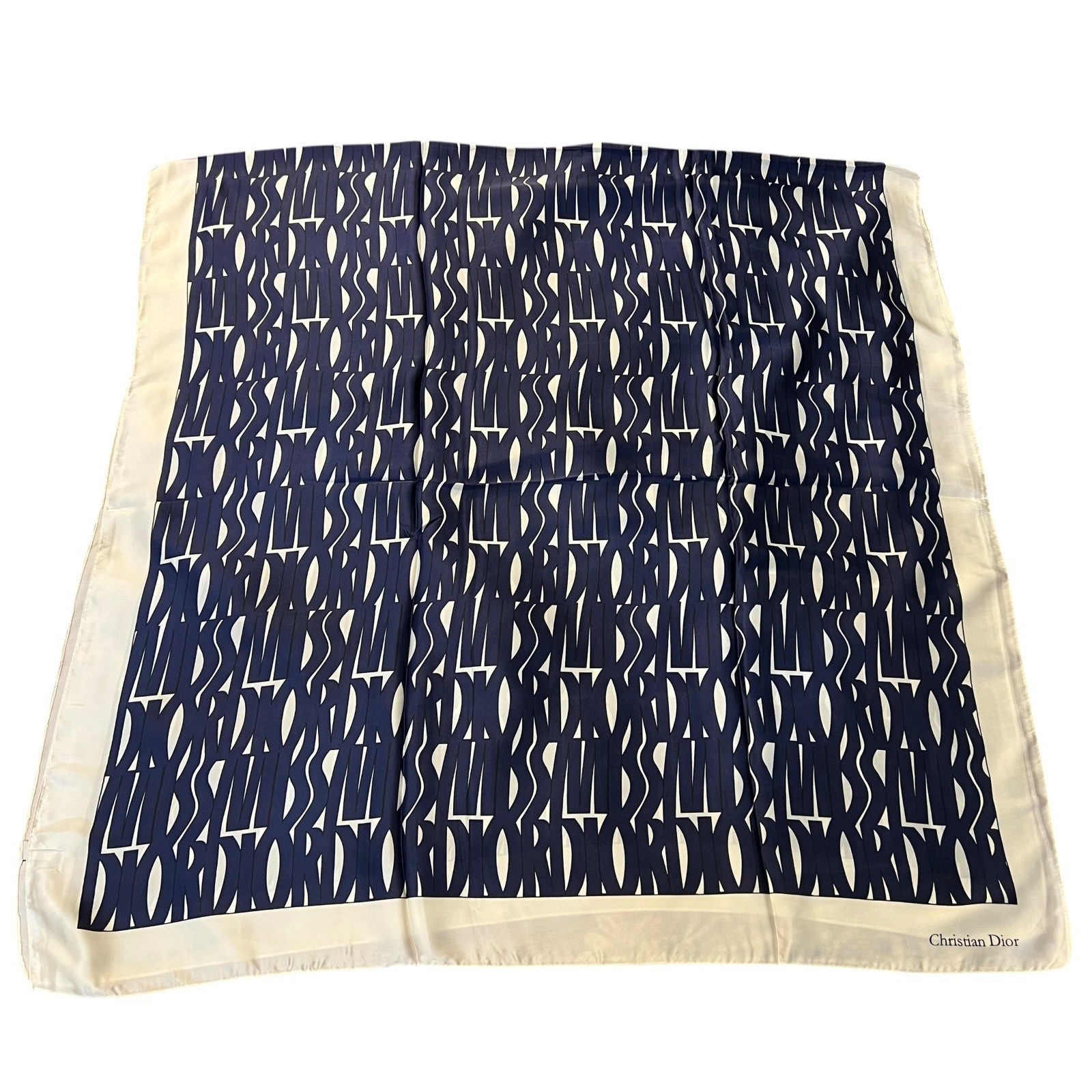 Christian Dior Trotter Monogram Silk Scarf Navy Blue White Made in Italy Authent thumbnail 8