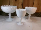 Lot of 3 Vintage Indiana Milk Glass Tear Drop Stackable Pedestal Compote Dishes