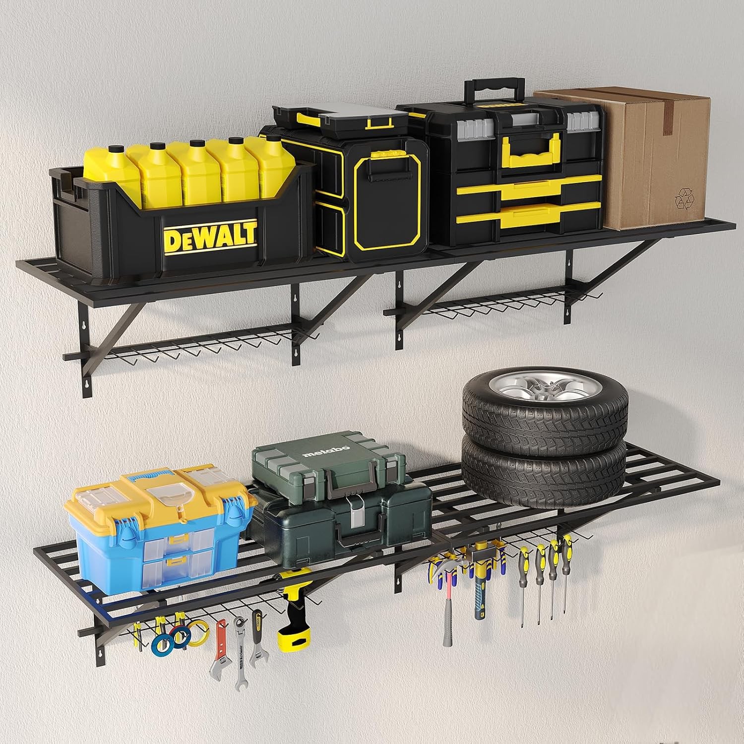 Heavy Duty Garage Wall Shelf with Hooks for Sturdy Storage