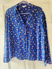 M S X GHOST Blue Floral Collared PYJAMA TOP Size 14