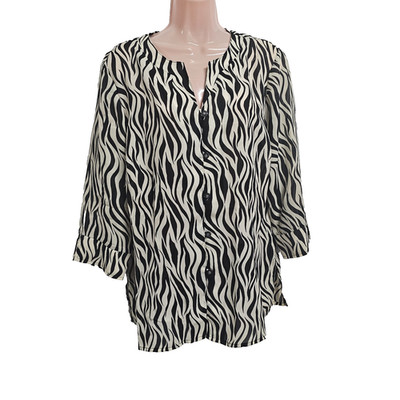 Classic Elements Animal Print Top Blouse Shirt Women Size 16 3/4 Sleeve
