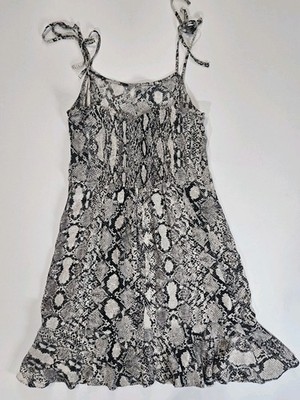 Express Snakeskin Print Mini Dress Womens Large Grey Ruffle Hem Cami Strap