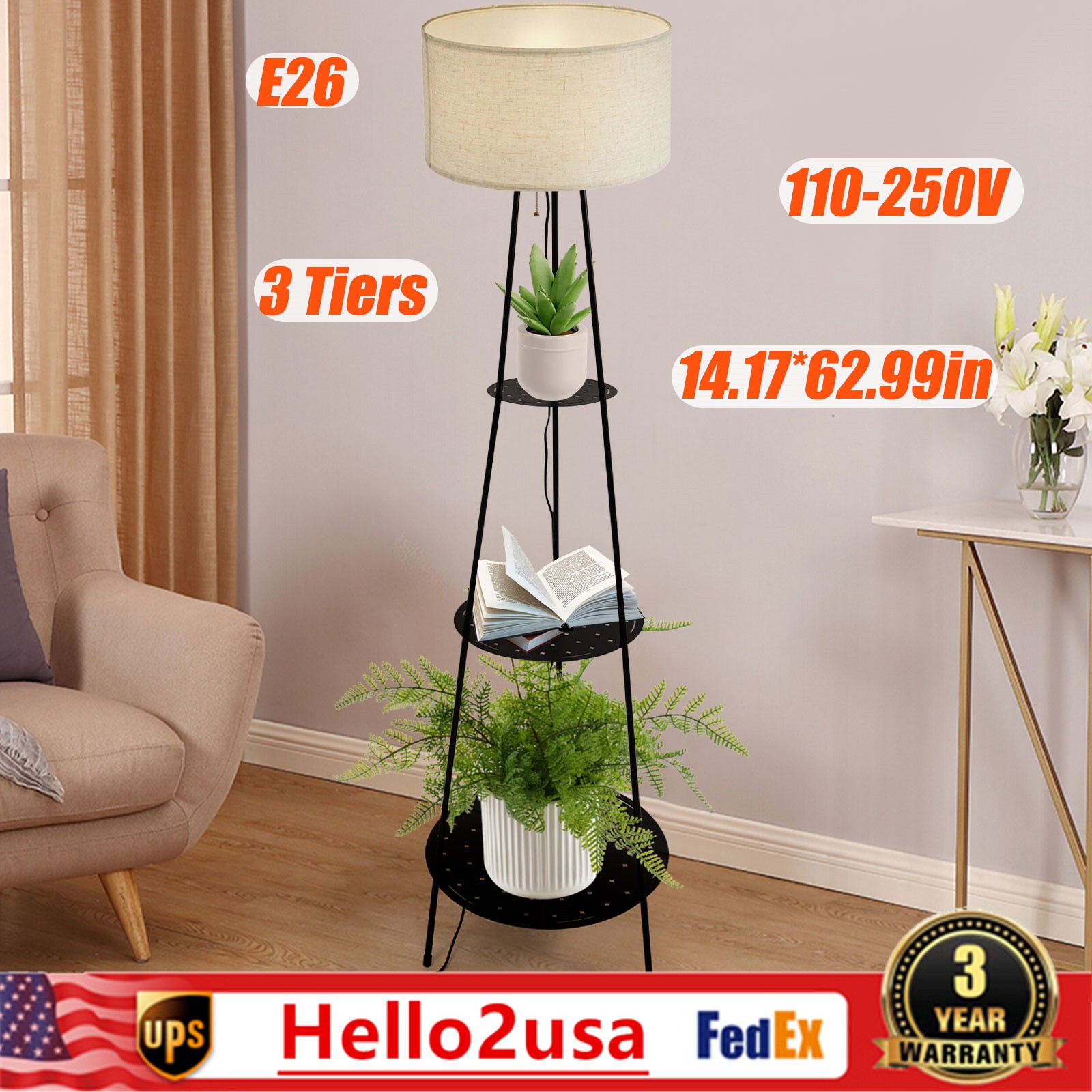 Modern 3-Tier Shelf Floor Lamp for Stylish Storage & Lighting-image