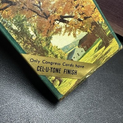 Vintage Congress Playing Cards Fall Foliage Farm NOS Cel-U-Tone Finish Sealed