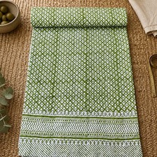 Green Kantha Bedspread Block Print Quilt King Size Handmade Floral Bedcover