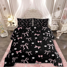 Pink Bow Bedding Set King Size,Cute Floral Comforter Set for Kids Boys Girls Kaw