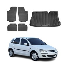 Fußmatten & Kofferraumwanne Set für Opel Corsa C Schrägheck 2000-2006 Gummi 5x