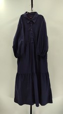 Quince Women 100% Organic Cotton Poplin Midi Tunic Dress Navy Basic Sleeved L