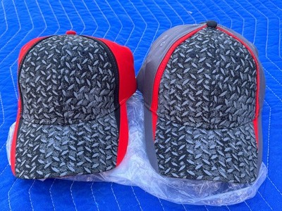 5 Outdoor Cap Hats One Size Grey, Black & Red Ft. Diamond / Tread Plate Pattern