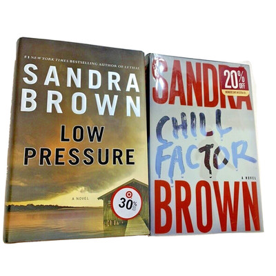 2 Sandra Brown Books Low Pressure Chill Factor Hard Cover Dust Jackets Used
